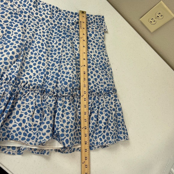 Marc Jacobs Mini Skirt Size 8 Blue White Floral Print Pleated Ruffle Hem Cotton - Picture 9 of 14